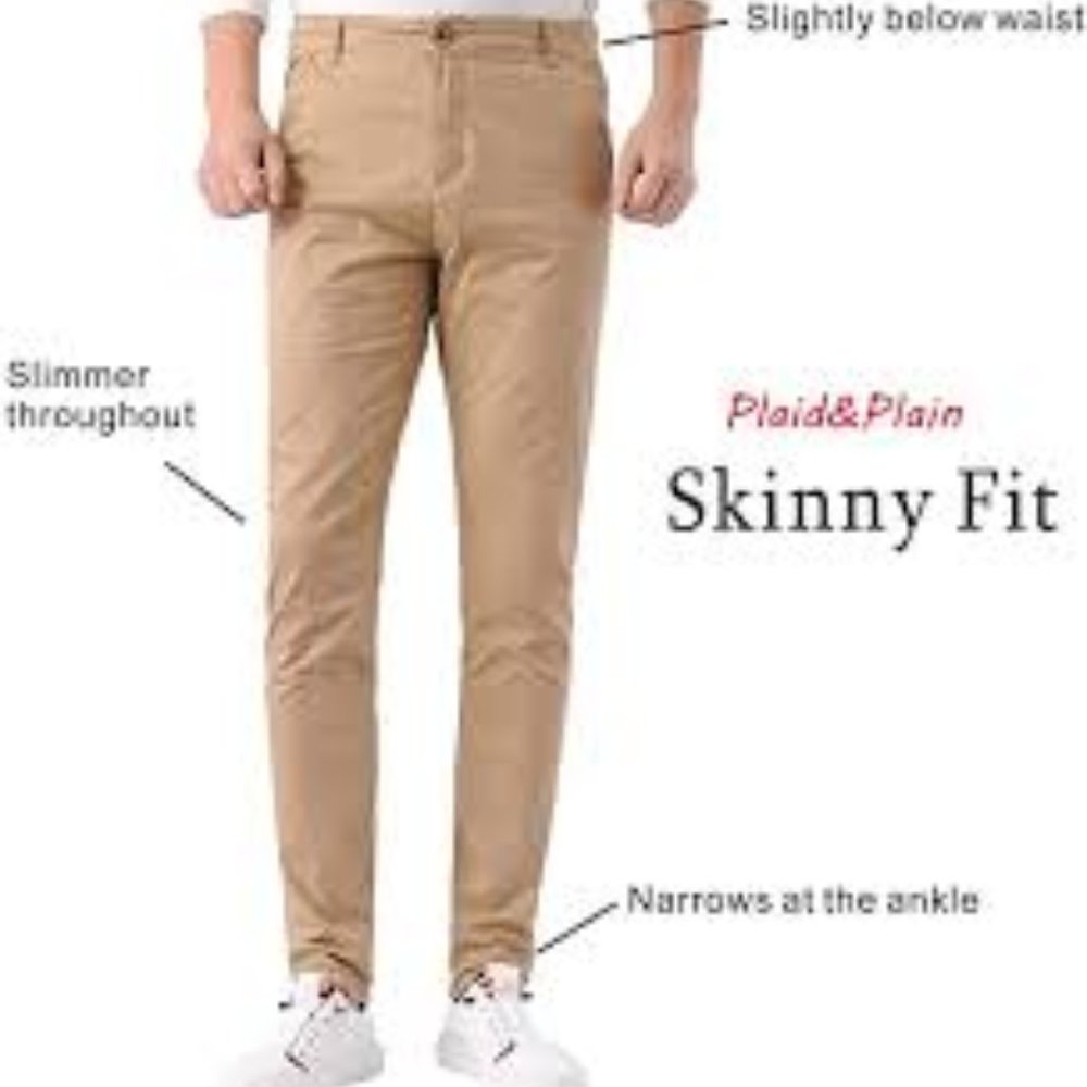 Plaid&Plain Men's Skinny Fit Stretchy Khaki Green